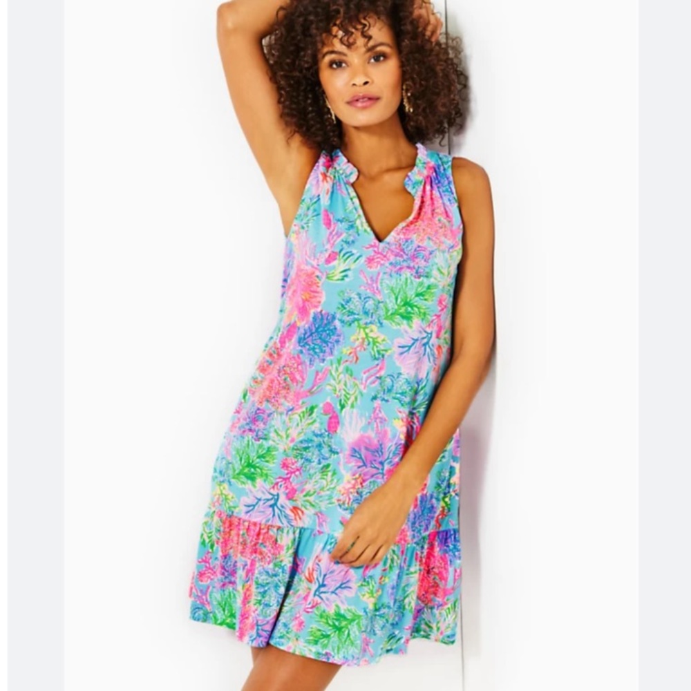Lilly Pulitzer Malone Dress Celestial Blue Cay To My Heart V neck Pockets